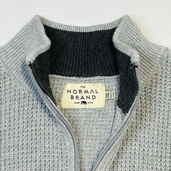 The Normal Brand 1/4 Zip Waffle Knit Zip Pullover Sweater Gray Mens Size 2XL - Picture 6 of 11